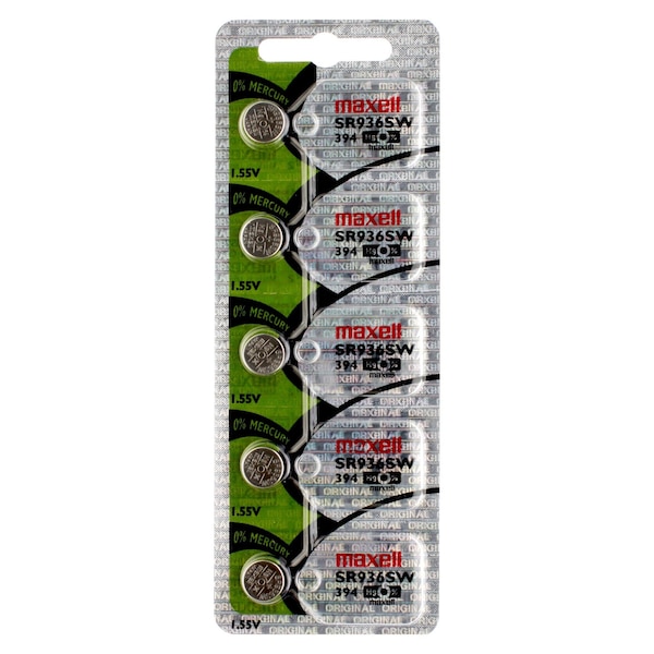 Silver Oxide Watch Battery SR936SW Low Drain Replaces SR45 394, PK 5